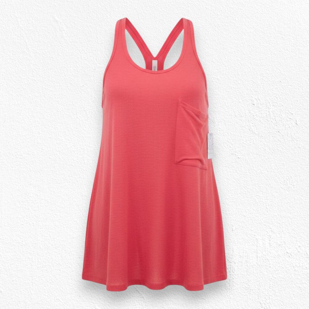 We The Free Fire Red Rib Knit Linen Blend Racerback Tank Top Size Large